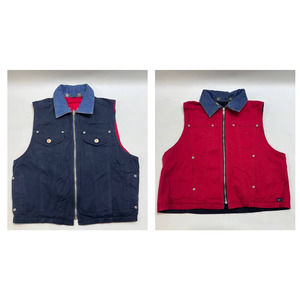 Vintage Rockies Reversible Vest Size Large Denim Collar Womens Red Black